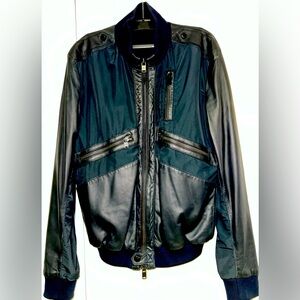 GF FERRE LEATHER JACKET IN NAVY